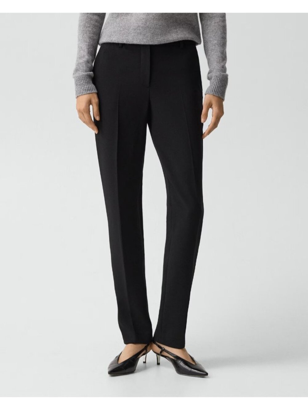 NWT THEORY Full Length Treeca in Black Admiral Crepe Tapered Slim Pants 14 - Picture 2 of 7
